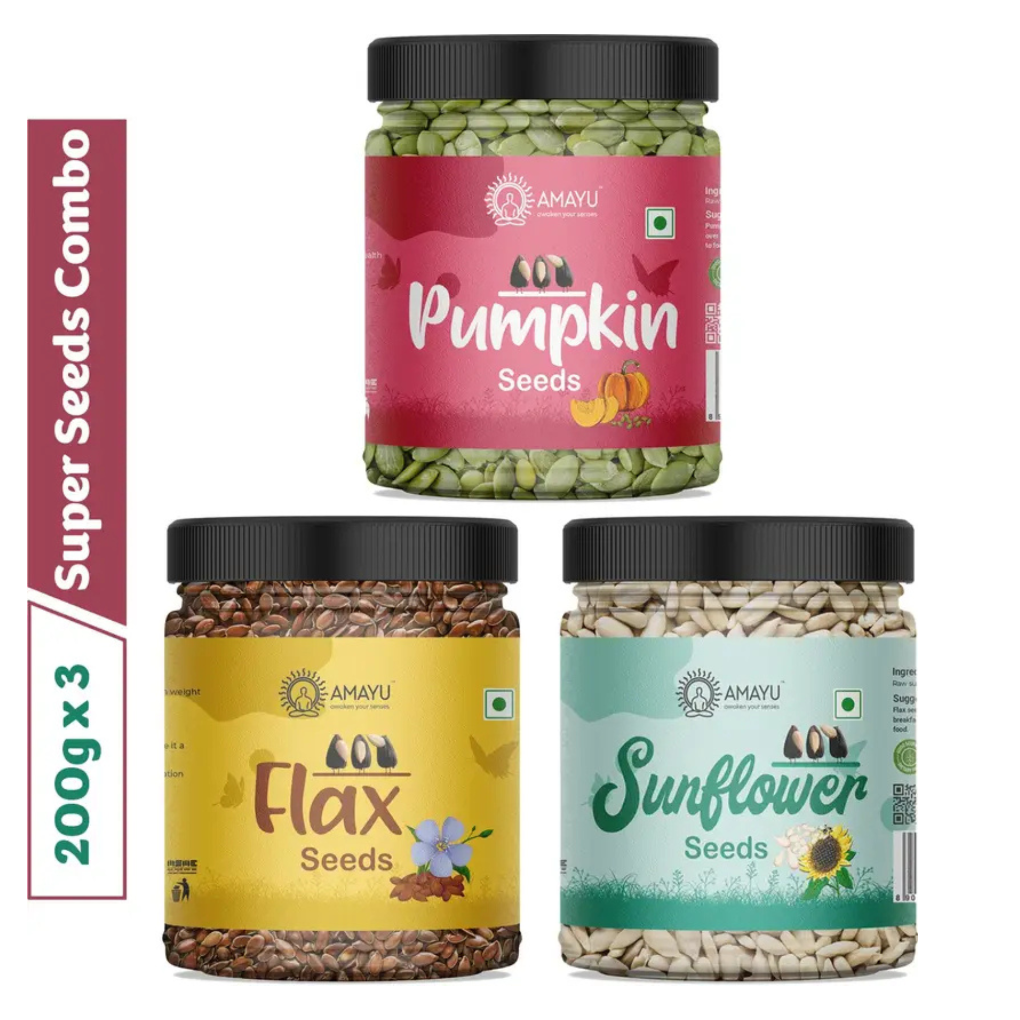 Raw Pumpkin Flax  Sunflower Seeds Combo 200g