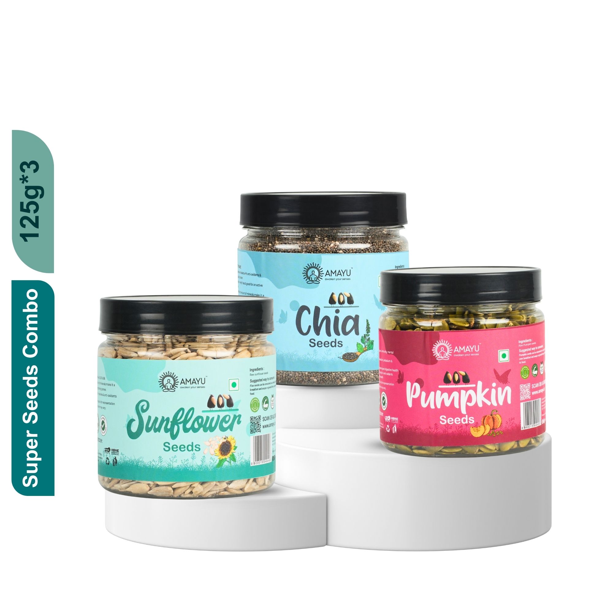 Raw Chia Pumpkin Sunflower Seeds Combo 125g