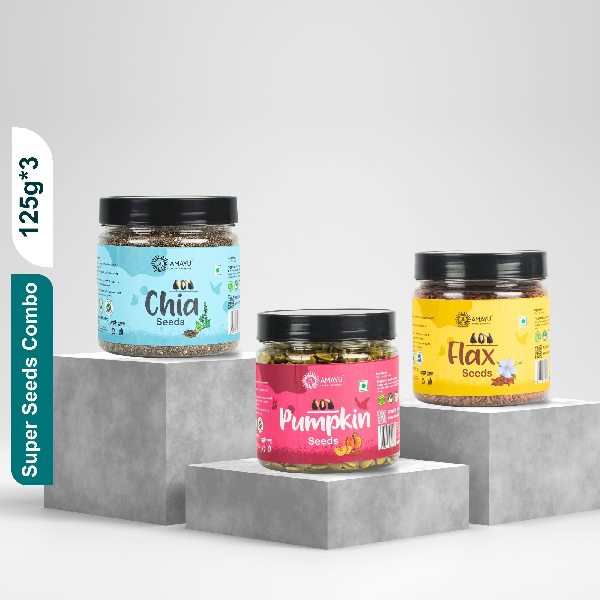 Raw Chia Pumpkin Flax Seeds Combo 125g